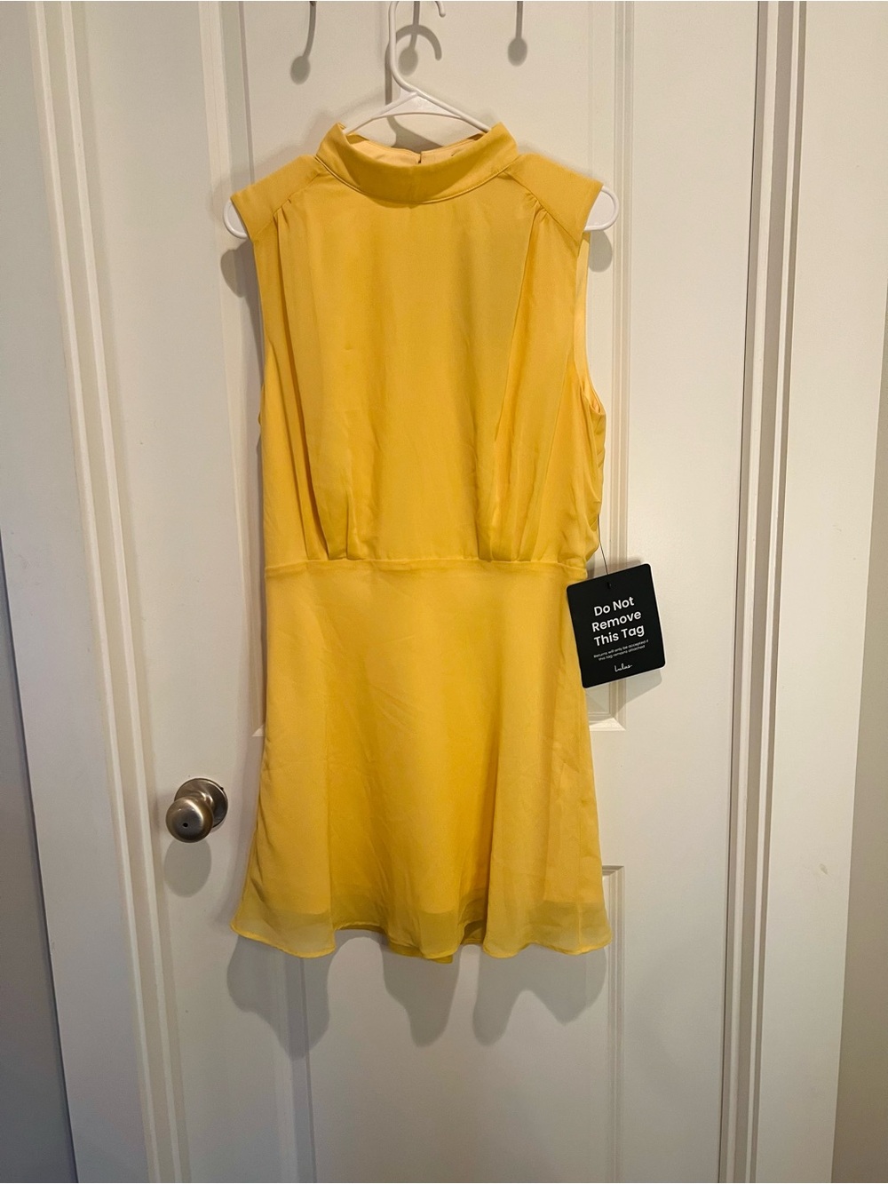 Lulus Classic Elegance Yellow Chiffon Sleeveless Mock Neck Mini Dress